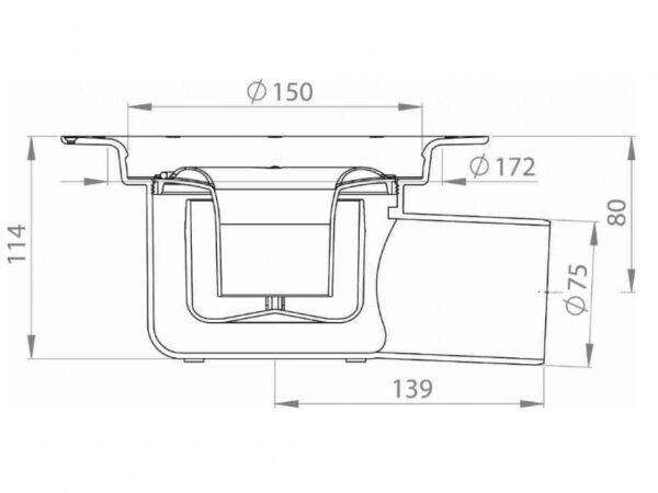 Odplyw-Oden-75-mm-PURUS---rysunek-techniczny-z-naniesionymi-wymiarami---przekroj Odplyw-Oden-75-mm-PURUS---rysunek-techniczny-z-naniesionymi-wymiarami---przekroj