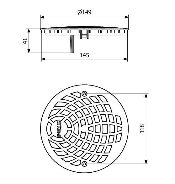 Purus-Ruszt-P-150-z-tworzywa-sztucznego-bialy---rysunek-techniczny Purus-Ruszt-P-150-z-tworzywa-sztucznego-bialy---rysunek-techniczny